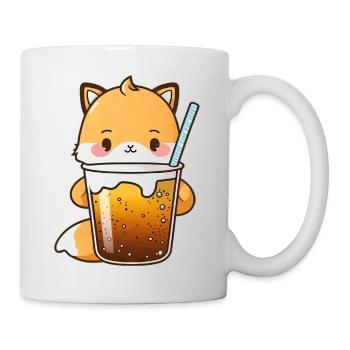 Kawaii süßer glücklicher bunter Fuchs trinkt Bubble Tea - Tasse - Weiß - Rechts