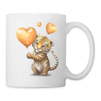 Petit tigre avec ballon cœur - Mug blanc - blanc - Droite