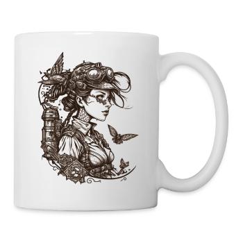 Steampunk Cosplay Girl mit viel Vintage Technik - Tasse - Weiß - Rechts