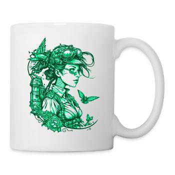 Industrial steampunk vintage girl in green - Mug - white - Right