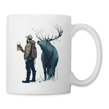 Randonneurs en pleine nature avec de la bière et des cerfs - Mug blanc - blanc - Droite