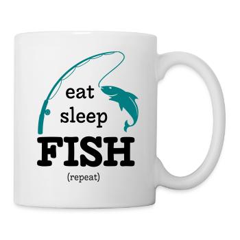 Essen, Schlafen, Fischen – wiederholen - Tasse - Weiß - Rechts
