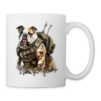 Bulldogge als Soldat - Tasse - Weiß - Rechts