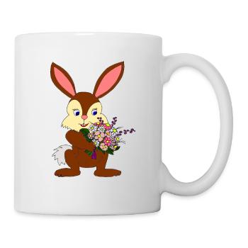 Hase mit Strauß - Tasse - Weiß - Rechts
