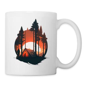 Tent in the forest with sunset - Mug - white - Right