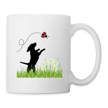 Spring design - dog, meadow and ladybug - Mug - white - Right