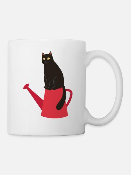 Design de printemps - chat noir sur arrosoir - Mug blanc - blanc