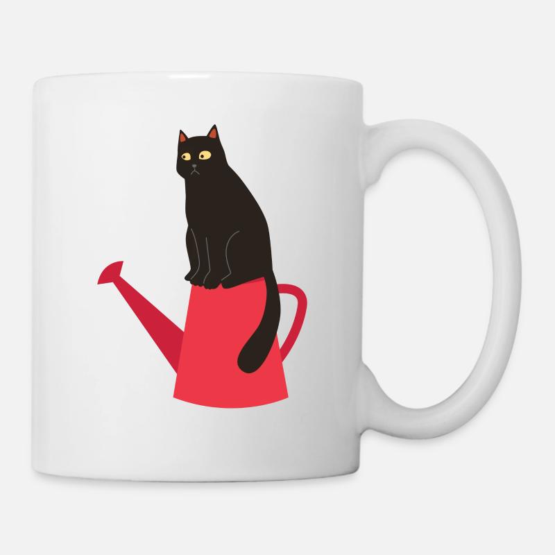 Frühlingsdesign - schwarze Katze auf Gießkanne - Tasse - Weiß