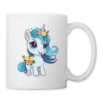 Licorne Fleurs Magie Fantaisie Dessin Animé Art Coloré - Mug blanc - blanc - Droite