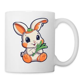 Niedlicher weißer Hase mit Karotte - Tasse - Weiß - Rechts