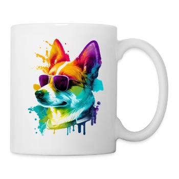 Colorful cool corgi dog with sunglasses - Mug - white - Right