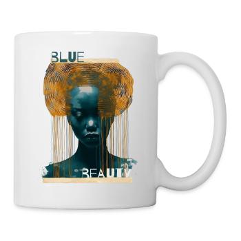 Blue Beauty | Modern Art | Beautiful woman in blue - Mug - white - Right