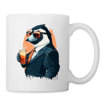 Pinguin gönnt sich ein Bier im Anzug - Tasse - Weiß - Rechts
