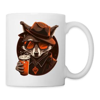 Cooler Fuchs mit Sonnenbrille, Hut und Bier - Tasse - Weiß - Rechts