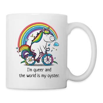 Einhorn auf dem Fahrrad "Queer" - Tasse - Weiß - Rechts