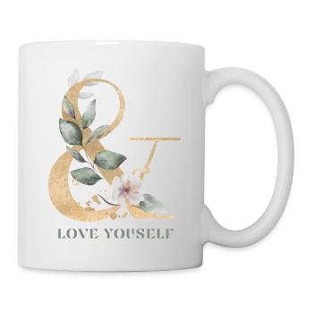 Love youself slogan with flower tendrils watercolors - Mug - white - Right