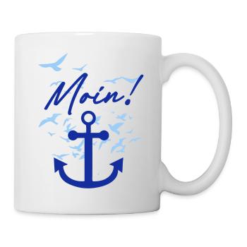 moin,möwen,anker,vogelschwarm - Tasse - Weiß - Rechts