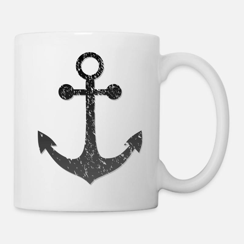 Anker, schwarz und grau, abgenutzte Optik - Tasse - Weiß