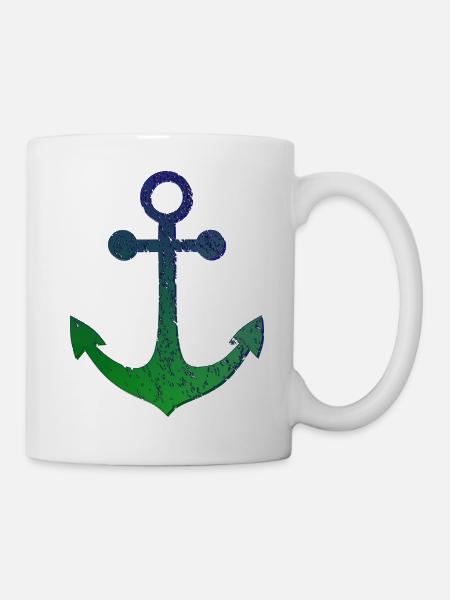 Ancre, bleu vert, aspect usé - Mug blanc - blanc
