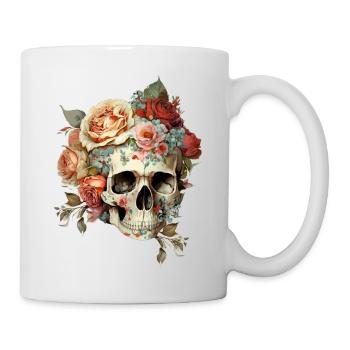 Totenkopf mit Blumen - Tasse - Weiß - Rechts