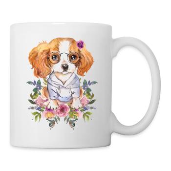 Chien épagneul miniature continental floral - Mug blanc - blanc - Droite