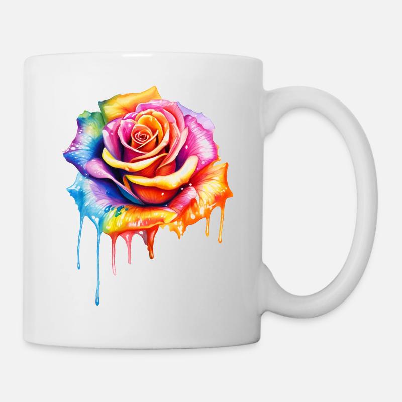 Rose in Regenbogenfarben - Tasse - Weiß