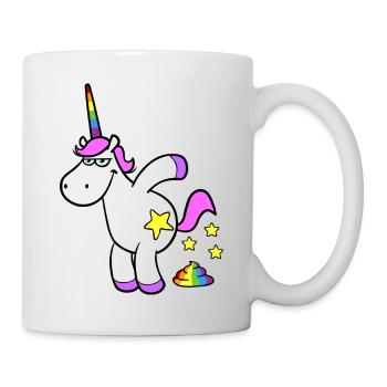 Rosa Cartoon Einhorn macht Regenbogen Haufen - Tasse - Weiß - Rechts