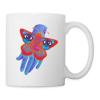 Psychedelische Motte - buntes, trippiges Design - Tasse - Weiß - Rechts