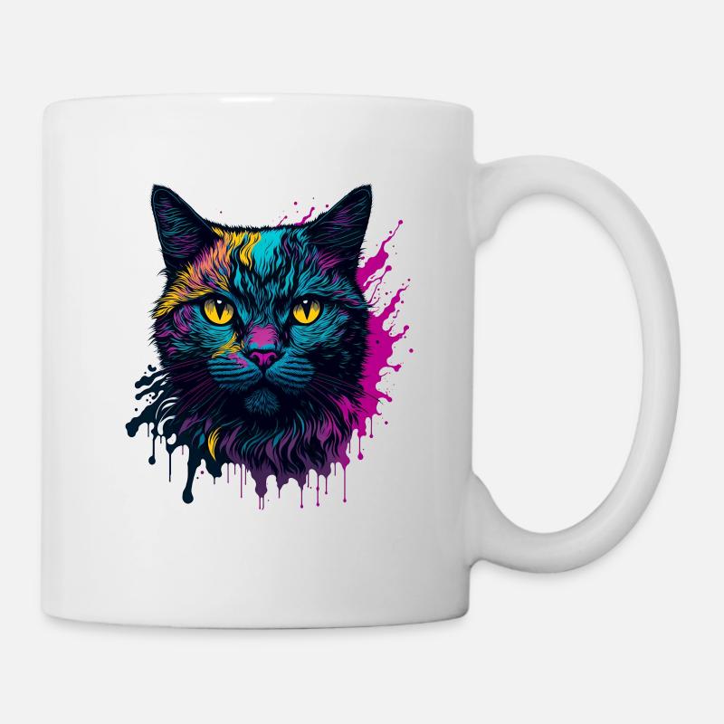Coloré Trendy Splash Art Cat Design - Mug blanc - blanc