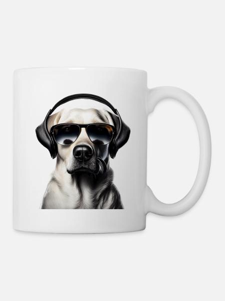 Labrador with headphones and sunglasses - Mug - white