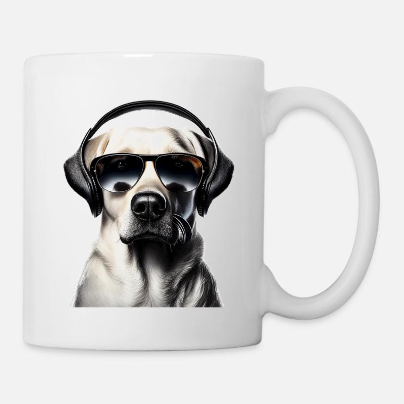 Labrador with headphones and sunglasses - Mug - white
