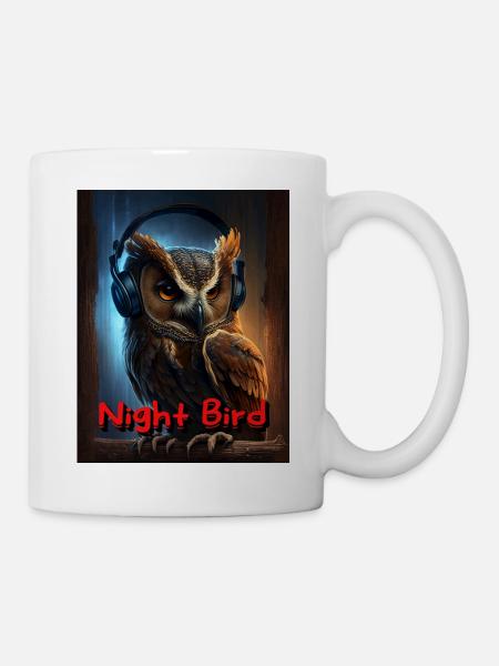 Night owl with headphones - Mug - white