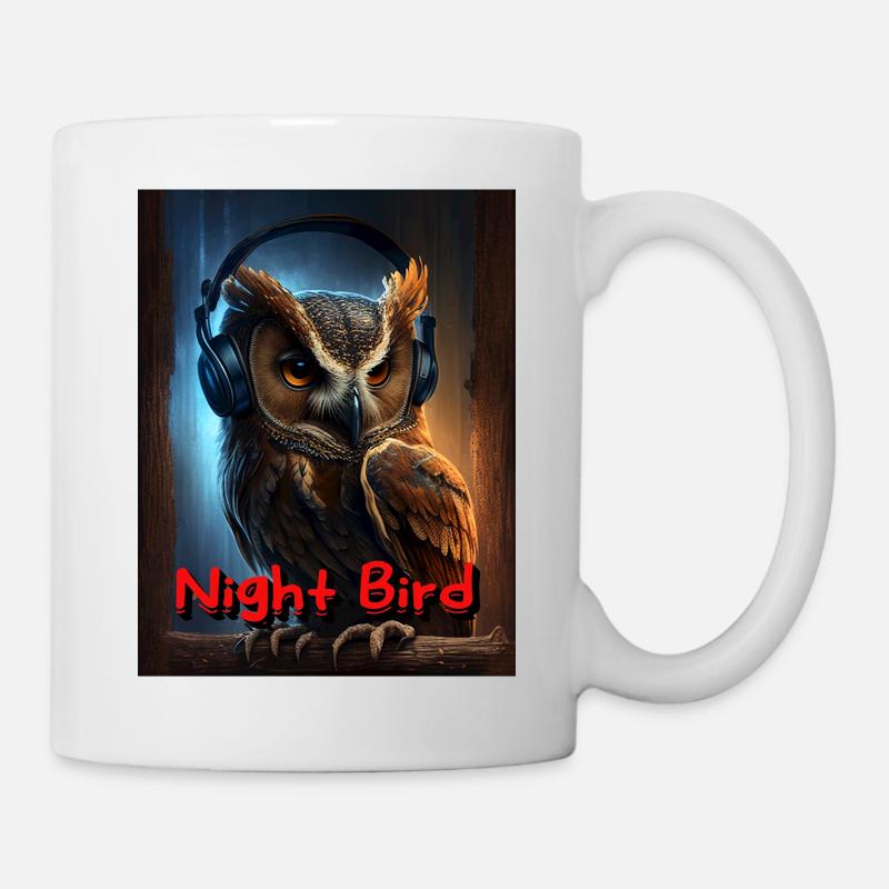 Night owl with headphones - Mug - white