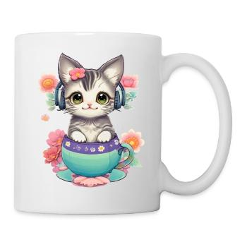 Niedliche Babykatze in einer Blumenwelt - Tasse - Weiß - Rechts