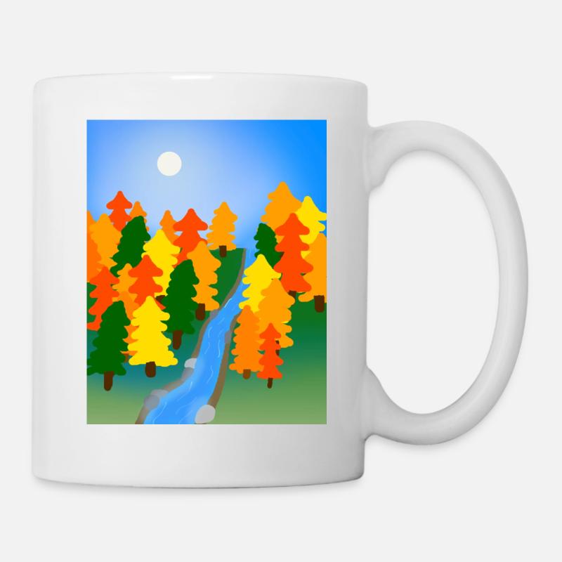 Der Fluss durch den Herbstwald - Tasse - Weiß