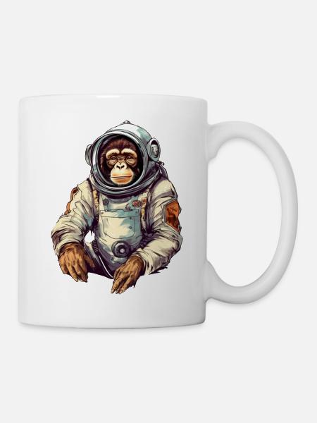 Space Monkey Retro Drawing - Mug - white