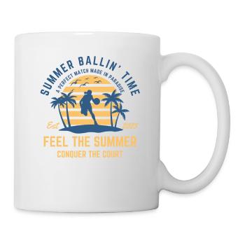 Basketball girl playing at the beach during sunset - Mug - white - Right