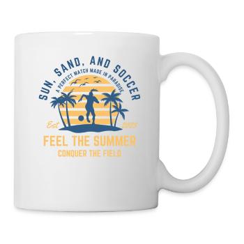 Soccer girl playing at the beach during sunset - Mug - white - Right