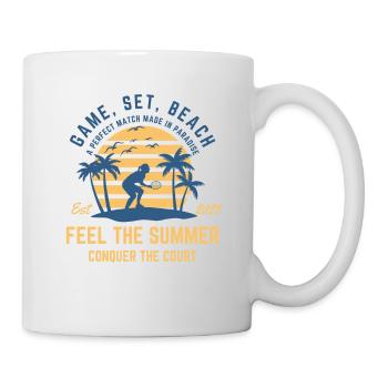 Badminton girl playing at the beach during sunset - Mug - white - Right