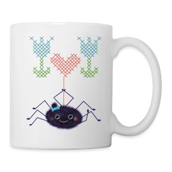 Süße Spinne stickt Blumen - Tasse - Weiß - Rechts