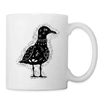 Seagull black Scandinavian block print, lino print - Mug - white - Right