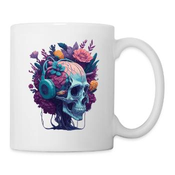 Skull and Flowers, Headphones - Tasse - Weiß - Rechts