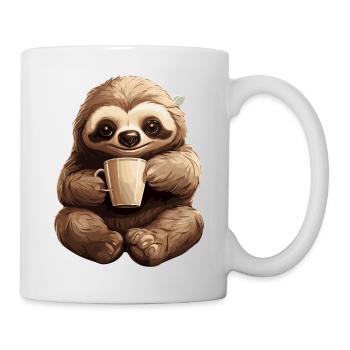 Faultier Kaffee Geschenk Kaffeejunkie Morgenmuffel - Tasse - Weiß - Rechts