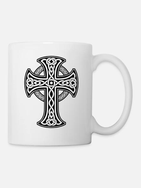 Black Celtic cross with circular braid - Mug - white