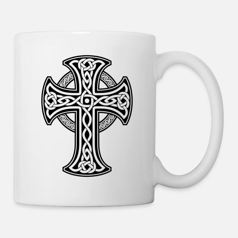 Black Celtic cross with circular braid - Mug - white