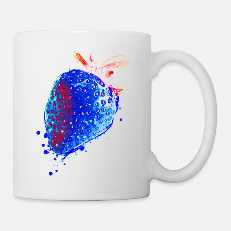 fraise, bleu, popart, œuvre d’art,fraise bleue - Mug blanc - blanc
