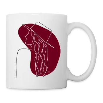 "Lady with Hat", Boho Line Art Design, "Faces" - Mug - white - Right