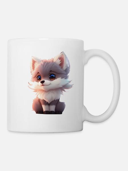 Niedliches winziges hyperrealistisches Anime Wolf T-Shirt, Haustier - Tasse - Weiß