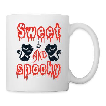 Chats noirs doux et effrayants Joyeux Halloween TShirt - Mug blanc - blanc - Droite