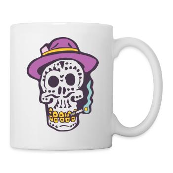 Halloween Sugar Skull Smoking a Cigarette in a Hat - Mug - white - Right